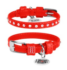 Нашийник для тварин WAUDOG Glamour з QR-паспортом з стразами XXS2 Ш 9 мм Д 19-25 см червоний (32523)