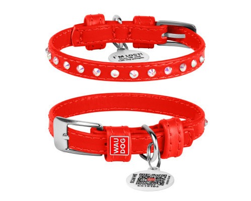 Нашийник для тварин WAUDOG Glamour з QR-паспортом з стразами XXS2 Ш 9 мм Д 19-25 см червоний (32523)
