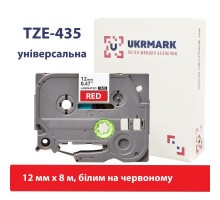 Стрічка для принтера етикеток UKRMARK B-T435P, ламінована, 12мм х 8м, white on red, аналог TZe435 (900784)