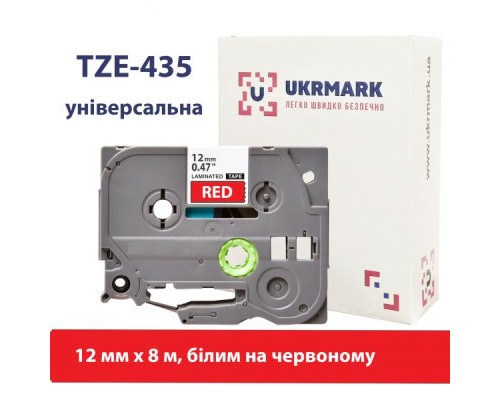 Стрічка для принтера етикеток UKRMARK B-T435P, ламінована, 12мм х 8м, white on red, аналог TZe435 (900784)