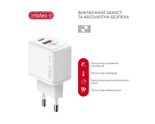 Зарядний пристрій Intaleo 30W GAN USB-C PD+USB-A QC 3.0 white (1283126578274)
