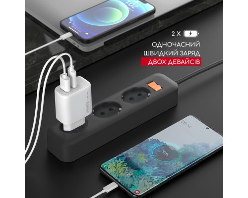 Зарядний пристрій Intaleo 30W GAN USB-C PD+USB-A QC 3.0 white (1283126578274)