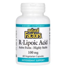 Антиоксидант Natural Factors R-ліпоєва кислота, 100 мг, R-Lipoic Acid+, 60 вегетаріанських кап (NFS-02094)
