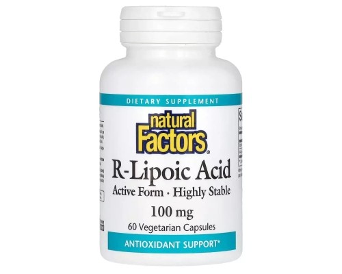 Антиоксидант Natural Factors R-ліпоєва кислота, 100 мг, R-Lipoic Acid+, 60 вегетаріанських кап (NFS-02094) Антиоксидант Natural Factors R-ліпоєва кислота, 100 мг, R-Lipoic Acid+, 60 вегетаріанських кап (NFS-02094)