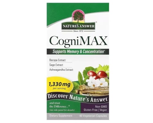 Вітамінно-мінеральний комплекс Nature's Answer Когнітивний комплекс, підтримка пам'яті та мозку, CogniMax, 6 (NTA-16537)