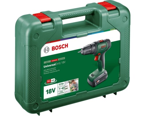 Шуруповерт Bosch UniversalDrill 18V 18В 1х1.5Агод 20Нм 0-4400-1450обхв кейс ЗП 1.3кг (0.603.9D4.001)