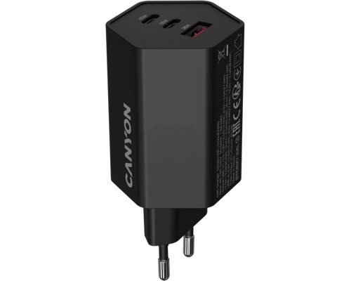 Зарядний пристрій Canyon HEXAGON 65 GaN 65W 2xPD 1xQC EU Black (CND-CHAHEX65B)
