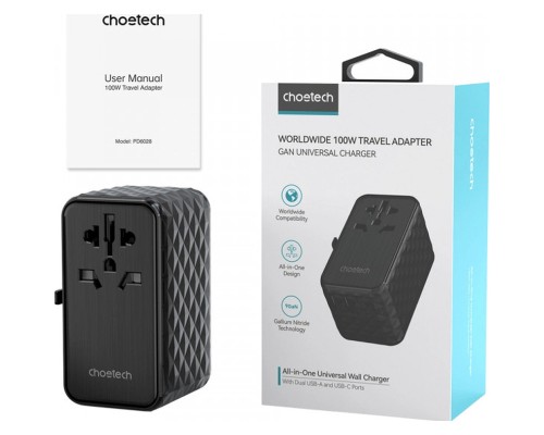 Зарядний пристрій Choetech 4xUSB 100W PD (2хUSB-C+2хUSB-A) сharger diamond model black (PD6028-BK)