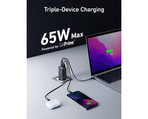 Зарядний пристрій Anker PowerPort 735 GaNPrime 65W 2xUSB-C PD + 1xUSB-A PIQ PPS/DPDS (A2668311)