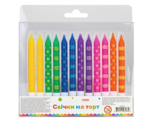 Свічка Maxi 12 шт на торт з блискітками, 8 см; 12 підставок для свічок (MX627085P)