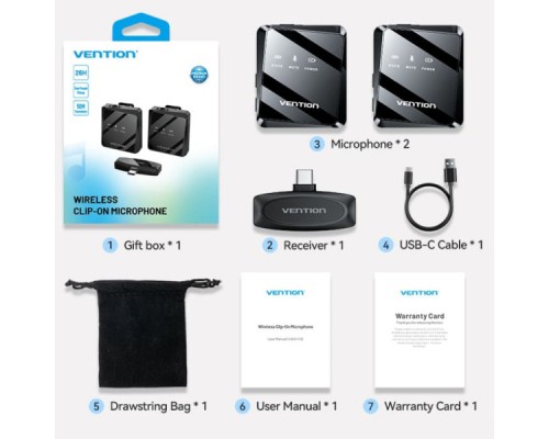 Мікрофон Vention USB-C 2-Pack Wireless Lavalier Black (NCBB0)
