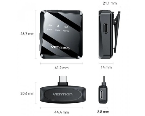 Мікрофон Vention USB-C 2-Pack Wireless Lavalier Black (NCBB0)