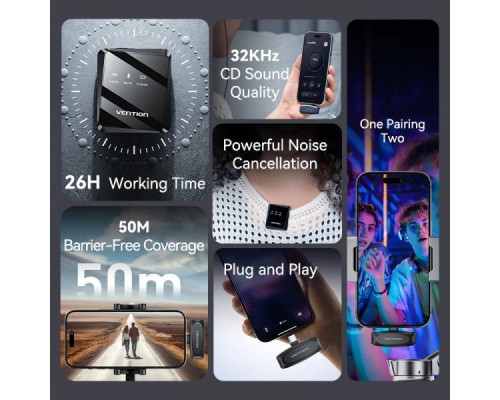 Мікрофон Vention USB-C 2-Pack Wireless Lavalier Black (NCBB0)