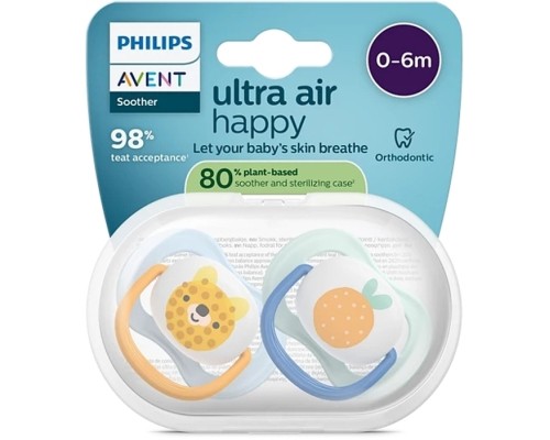 Пустушка Philips AVENT Ultra Air 0-6 місяців 2 шт жовто-блакитна (SCF080/23)
