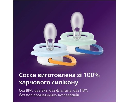Пустушка Philips AVENT Ultra Air 0-6 місяців 2 шт жовто-блакитна (SCF080/23)