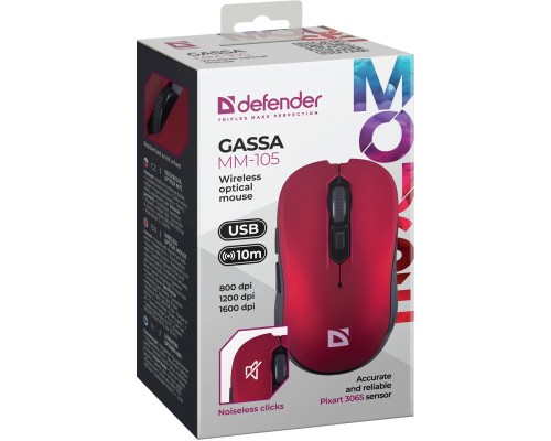Мишка Defender Gassa MM-105 Wireless Red (52103)