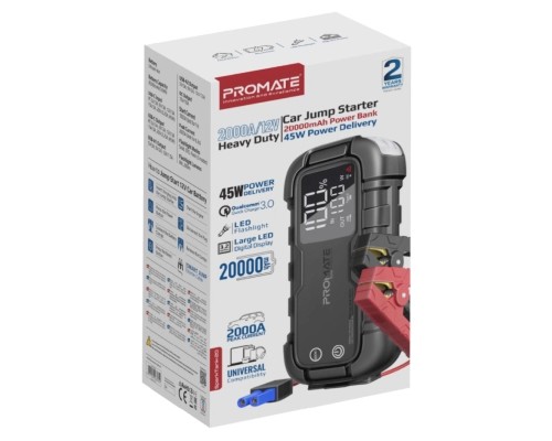 Пуско зарядний пристрій Promate 20000mAh PD/45W, QC3.0, 2000A, Flashlight (sparktank-20)