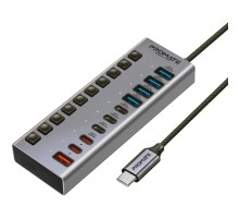 Концентратор Promate USB-C 10-in-1 5xUSB-C + 5xUSB gray (gegahub-5g)