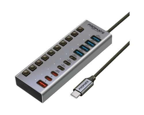 Концентратор Promate USB-C 10-in-1 5xUSB-C + 5xUSB gray (gegahub-5g)