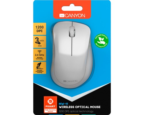 Мишка Canyon MW-11 Wireless Pixart White Grey (CNE-CMSW11PW)