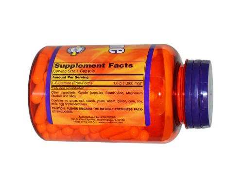 Амінокислота Now Foods Глютамін 1000 мг, L-Glutamine, Now Foods Sports, 120 каспул (NOW-00094) 