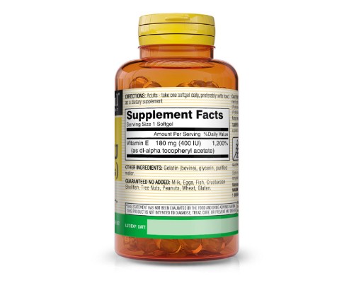 Вітамін Mason Natural Вітамін Е 180мг, Vitamin E 400 IU, 100 гелевих капсул (MAV-05051)