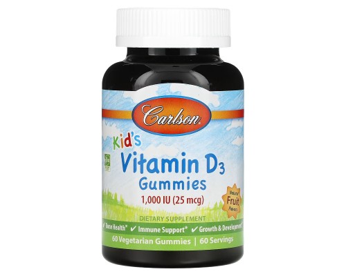 Вітамін Carlson Вітамін D3 Дитячий, 1000 МО, смак фруктів, Kid's Vitamin D3 (CAR-49430)