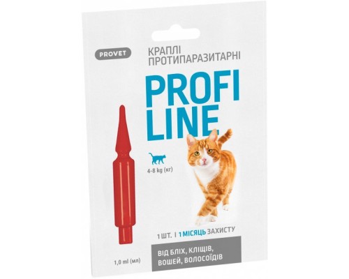 Краплі для тварин ProVET Profiline інсектоакарицид для котів 4-8 кг 1/1 мл (4823082431120)