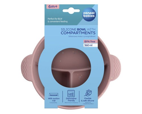 Тарілка дитяча Canpol babies DOTS силіконова на присосці з секціями, рожева (51/403_pin)
