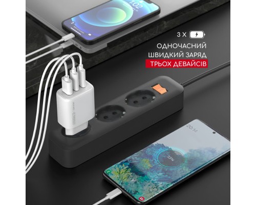 Зарядний пристрій Intaleo 65W GAN 2USB-C PD+USB-A QC 3.0 white (1283126559525)