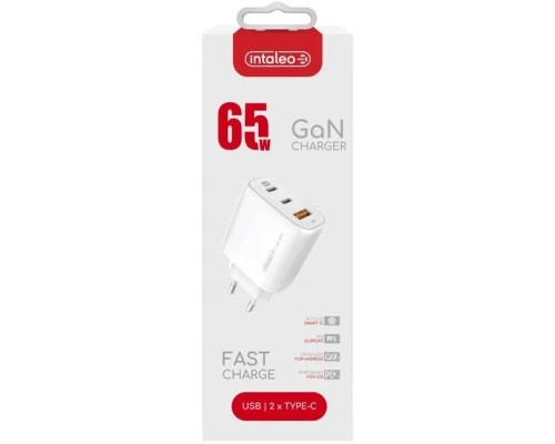 Зарядний пристрій Intaleo 65W GAN 2USB-C PD+USB-A QC 3.0 white (1283126559525)