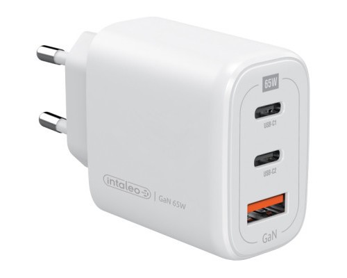 Зарядний пристрій Intaleo 65W GAN 2USB-C PD+USB-A QC 3.0 white (1283126559525)