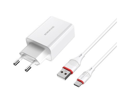 Зарядний пристрій BOROFONE BA21A Long journey single port QC3.0 charger set (Type-C) White (BA21ACW)