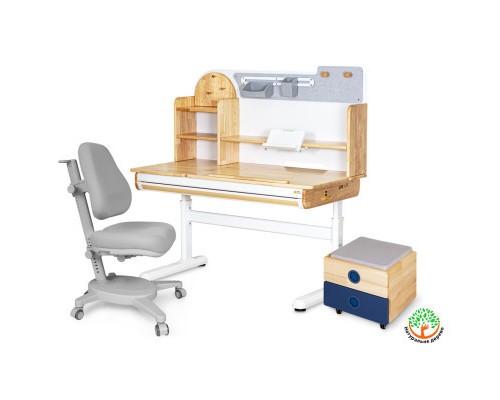 Парта з кріслом Mealux Timberdesk L (парта+кресло+тумба) (BD-690 L+ box BD 920-2 BL+Y-110 G)