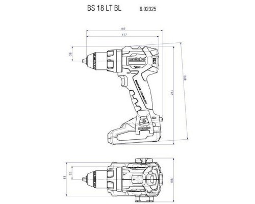 Шуруповерт Metabo BS 18 LT BL 18В, 34-75Нм, 0-600·0-2100об/хв, 1.6кг (без АКБ та ЗП) (602325890)