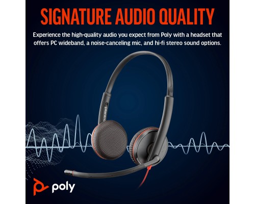 Навушники Poly BlackWire C3225 USB-C HS Stereo +3.5mm Plug +USB-C/A Adapter (Bulk) Black (8X229A6)