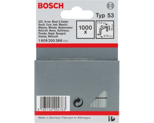 Скоби для будівельного степлера Bosch тип 53, 10х11.4х0.74мм, 1000шт (1.609.200.366)