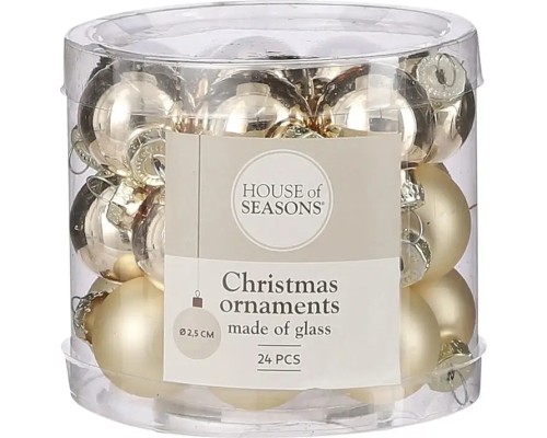 Ялинкова іграшка House Of Seasons Скляні кульки 24 шт D2.5 см Шампань (8718861800029)