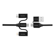 Дата кабель USB 2.0 AM to Lightning + Micro 5P + Type-C pentapower.black Promate (pentapower.black)