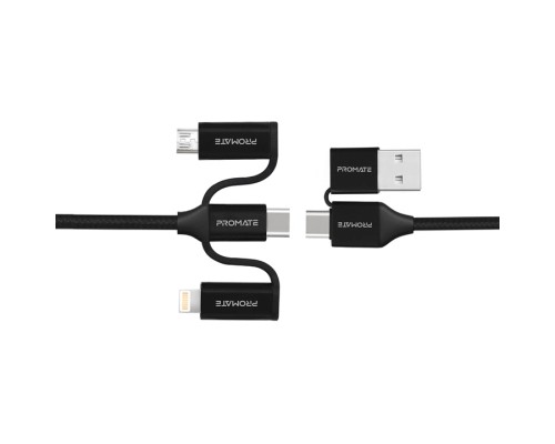 Дата кабель USB 2.0 AM to Lightning + Micro 5P + Type-C pentapower.black Promate (pentapower.black)