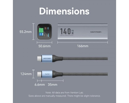 Батарея універсальна Vention 27000mAh 140W 5A PD, QC/3.0, 2xUSB-C, USB-A, LED Display, Gray (FHVH0)