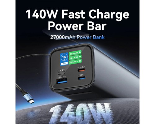 Батарея універсальна Vention 27000mAh 140W 5A PD, QC/3.0, 2xUSB-C, USB-A, LED Display, Gray (FHVH0)