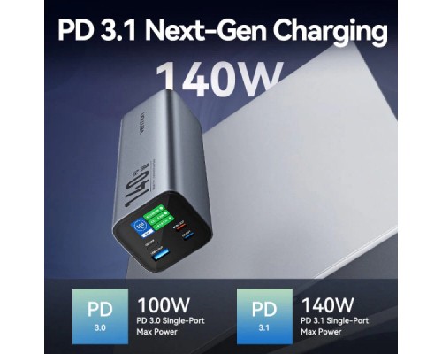 Батарея універсальна Vention 27000mAh 140W 5A PD, QC/3.0, 2xUSB-C, USB-A, LED Display, Gray (FHVH0)