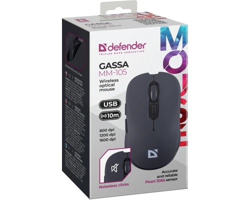 Мишка Defender Gassa MM-105 Wireless Black (52105)