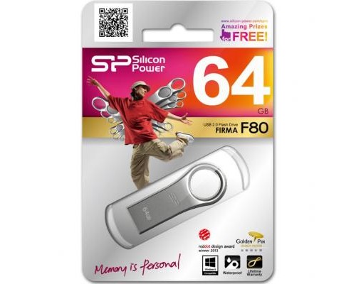 USB флеш накопичувач Silicon Power 64GB Firma F80 Silver USB 2.0 (SP064GBUF2F80V1S) USB флеш накопичувач Silicon Power 64GB Firma F80 Silver USB 2.0 (SP064GBUF2F80V1S)