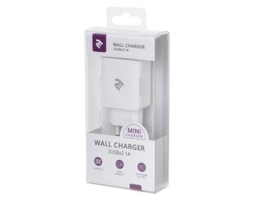 Зарядний пристрій 2E Wall for 2 USB - DC5.0V/4.2 A, white (2E-WC4USB-W)
