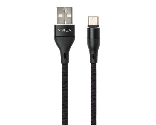 Дата кабель USB 2.0 AM to Type-C 1.0m cylindric nylon back Vinga (VCPDCTCCANB1BK)