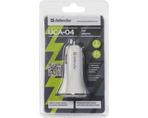 Зарядний пристрій Defender UCA-04 авто,3 порта USB, 5V / 6A (83566)
