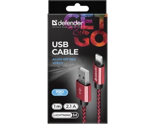 Дата кабель USB 2.0 AM to Lightning 1.0m ACH01-03T PRO Red Defender (87807)