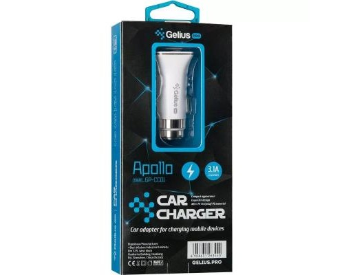 Зарядний пристрій Gelius Pro Apollo GP-CC01 2USB 3.1A + Cable Type-C White (00000071435)